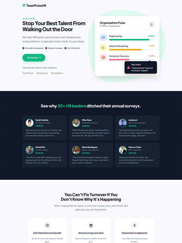 TeamPulse HR App Landing Page