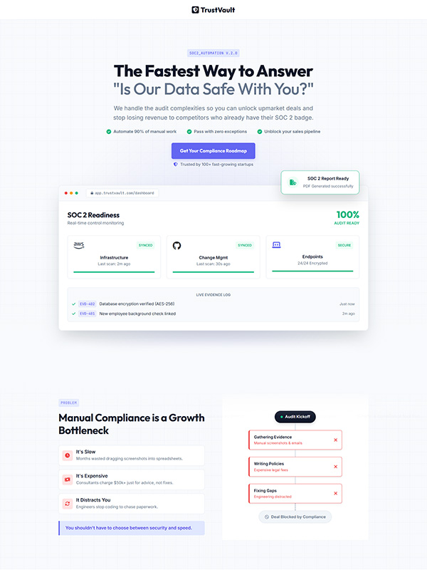 TrustVault SOC2 Landing Page
